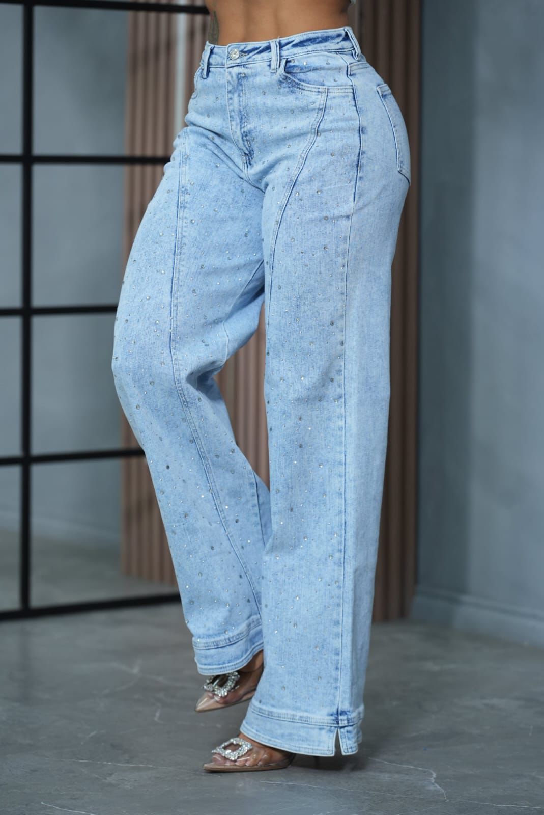 Glam Rhinestone Denim Pants