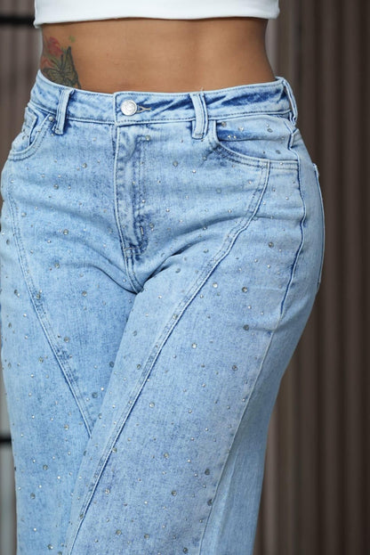 Glam Rhinestone Denim Pants